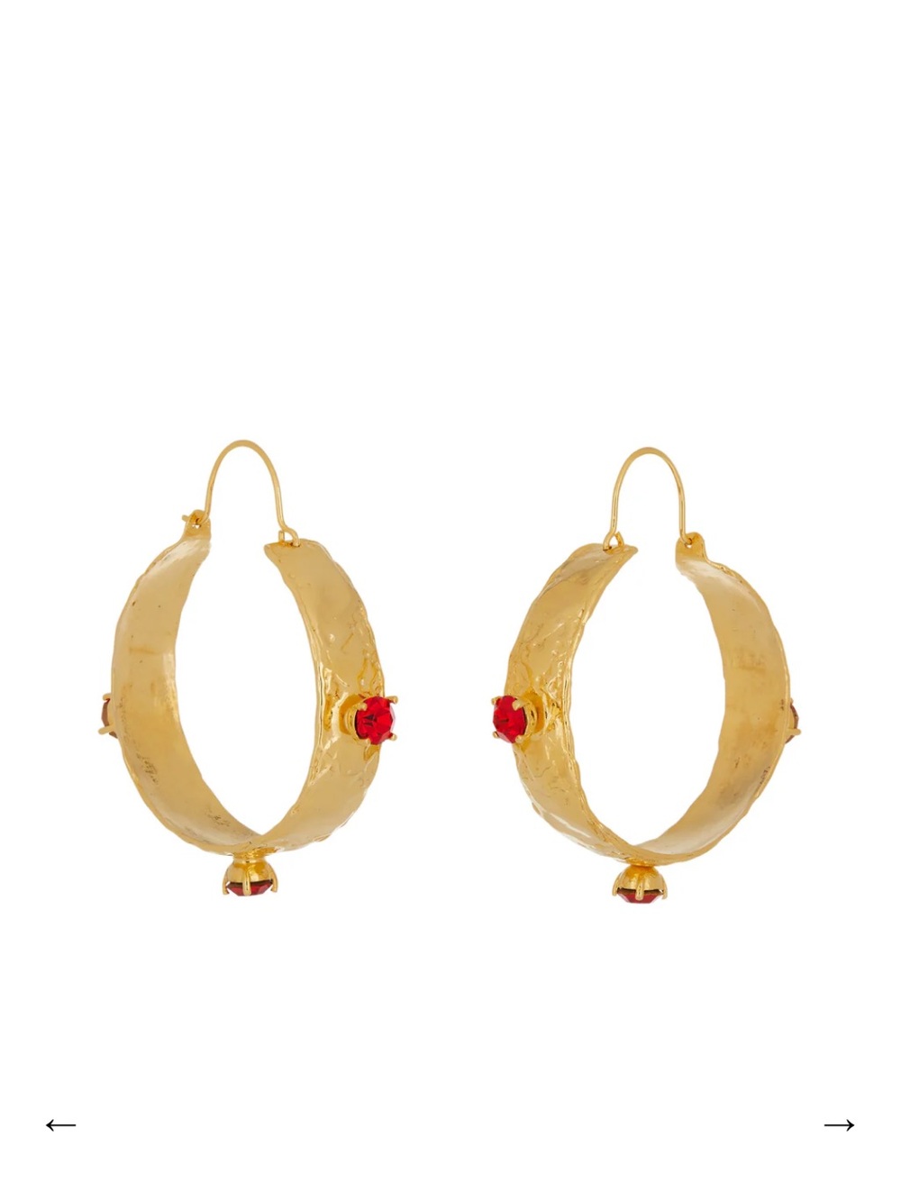 Gold Hoop Earrings with Red Gemstone Details - Women Jewelry